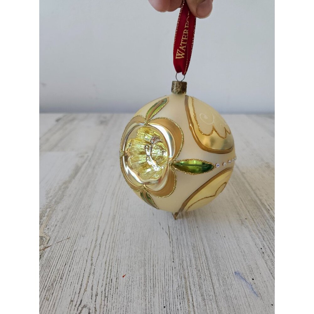 Waterford‎ Gold indent reflector ball ornament glitter Xmas green tree